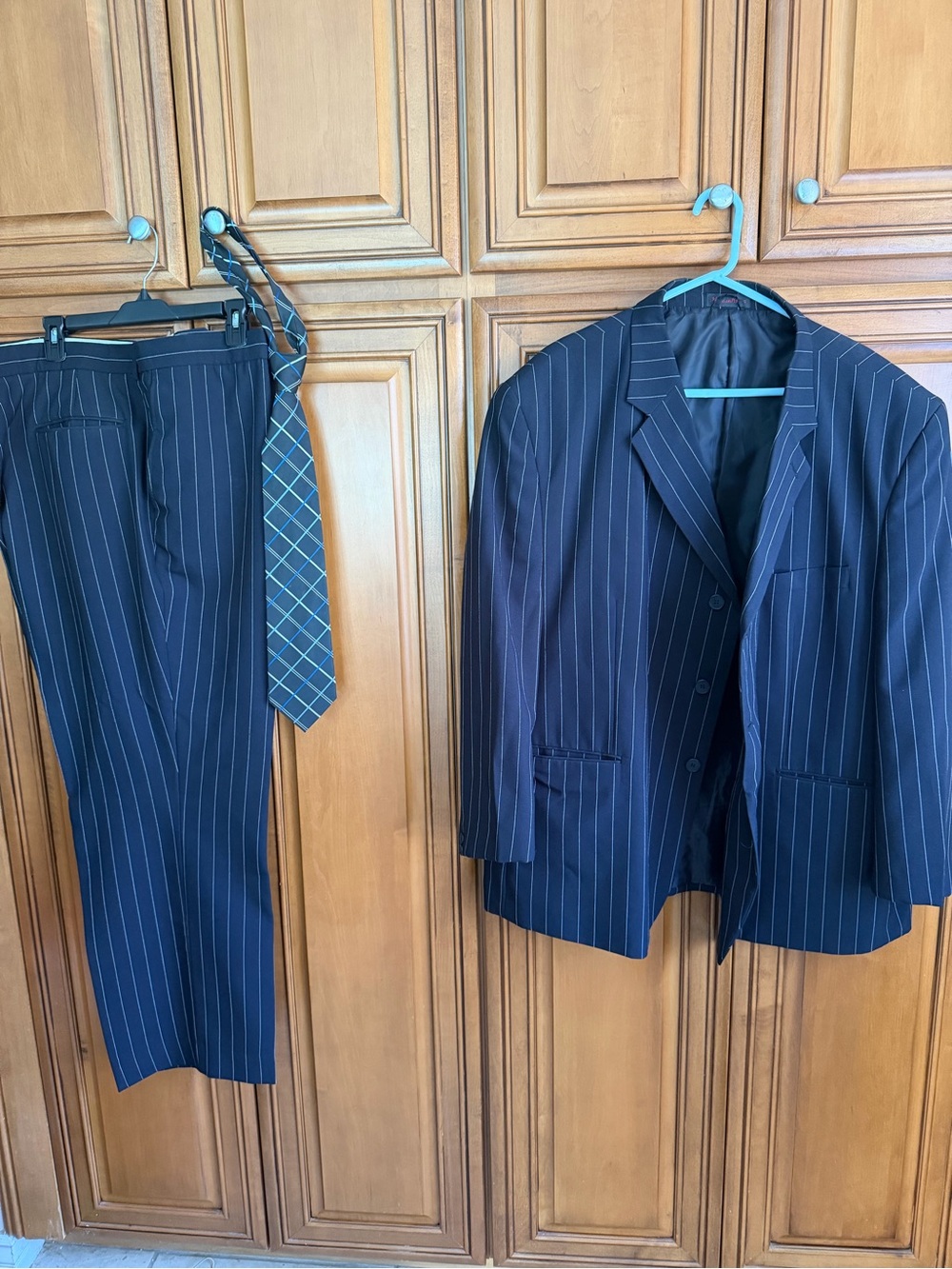 Navy Pinstripe Men's Suit Jacket & Pants